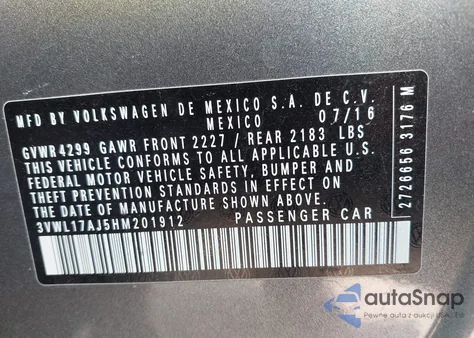 2017 Volkswagen Jetta Sel/Sel Premium from USA, damaged, VIN 3VWL17AJ5HM201912